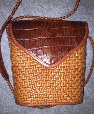 Vintage Brighton Handbag Croc Leather And Woven Design Unusual,  Unique And Rare