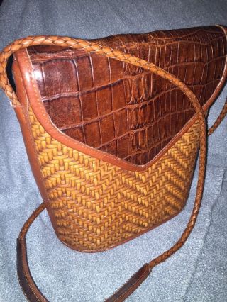 Vintage Brighton Handbag Croc Leather And Woven Design Unusual,  Unique and Rare 2