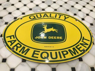 Vintage John Deere Farm Equipment Porcelain Sign Tractor Plow Sales Gas Oil