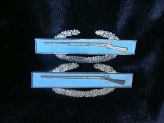 2 Vintage Ww2 Sterling Silver & Antaya Blue Enamel Rifle Pins