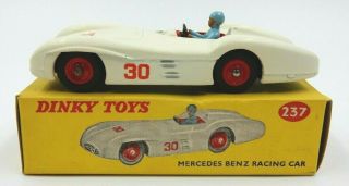 Vintage Dinky Toys White Mercedes - Benz Racing Car 237 Blue Driver & Orig.  Box