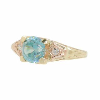 Ladies Estate 10k Yellow & Rose Gold Blue Apatite & White Diamond Accent Ring