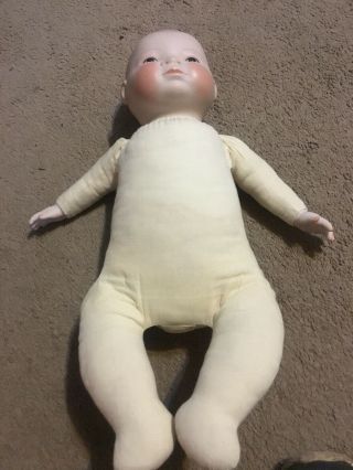Antique Grace Putman 18” Bye Lo Baby Doll Bisque Head & Hands.  Cloth Body 7