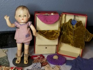 Effanbee? 11.  5 " Patsyette/jr Exceptional All Doll Trunk And Wardrobe