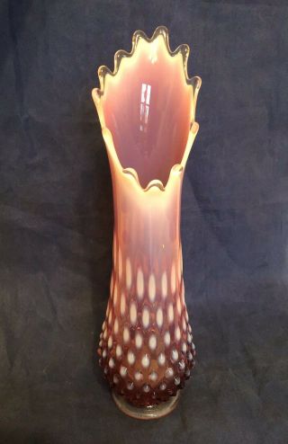 Vintage Fenton Art Glass Plum Opalescent Hobnail 12 " Stretch Vase