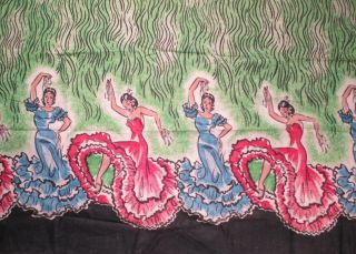 Vintage Spanish Dancer Fabric Remnant Skirt Dress Cotton Chintz 3 ½ Yards