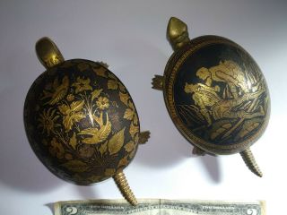 2 Vintage Boj Eibar Spain Turtle Windup Desk Hotel Bell Damascene Birds Knight