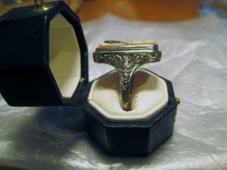 Antique Victorian 14K White Gold CAMEO w/Diamond Filigree Ring Sz 6 4
