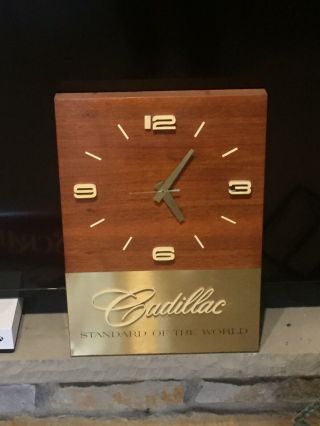 Vintage Authorize Cadillac Clock Advertising Gas Oil Wood Brass Dealership 20x15