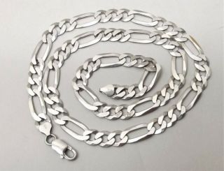 Vtg Sterling Silver Figaro Link Chain Necklace 24 " Heavy Curb Cuban Estate 8.  8mm