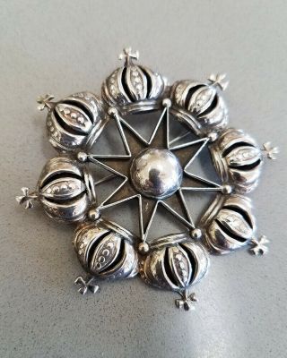 Vintage Jose Anton Style Taxco Large Sterling Silver Brooch Pin With Star and Cr 2