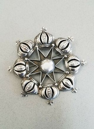 Vintage Jose Anton Style Taxco Large Sterling Silver Brooch Pin With Star and Cr 3