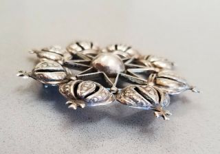 Vintage Jose Anton Style Taxco Large Sterling Silver Brooch Pin With Star and Cr 4