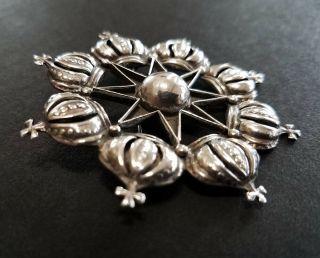 Vintage Jose Anton Style Taxco Large Sterling Silver Brooch Pin With Star and Cr 8