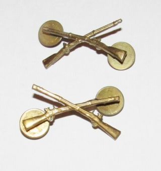 Ww2 Us Army Infantry Officers Crossed Rifles Brass Matched Pair Meyer Metal