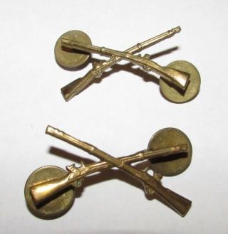 WW2 US Army Infantry Officers Crossed Rifles Brass Matched Pair Meyer Metal 2