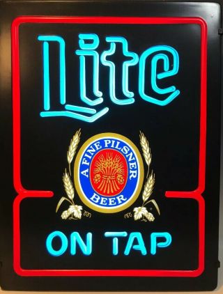 Vintage Miller Lite On Tap Neon Looking Lighted Beer Bar Sign Light Tavern Bud