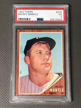 1962 Topps Mickey Mantle Psa 3 Vg 200 Vintage Baseball Card