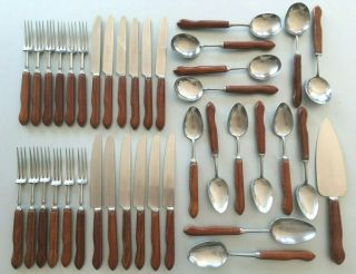Mid Century Vintage Wostenholm Sheffield Teak Cutlery Set,  Knives Forks Spoons