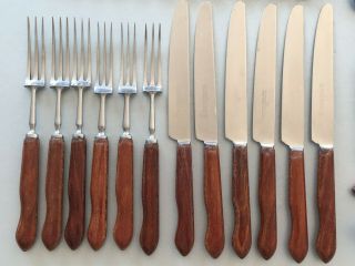 Mid Century Vintage Wostenholm Sheffield Teak Cutlery Set,  Knives Forks Spoons 3