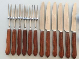 Mid Century Vintage Wostenholm Sheffield Teak Cutlery Set,  Knives Forks Spoons 4