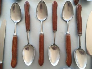 Mid Century Vintage Wostenholm Sheffield Teak Cutlery Set,  Knives Forks Spoons 6