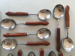 Mid Century Vintage Wostenholm Sheffield Teak Cutlery Set,  Knives Forks Spoons 8