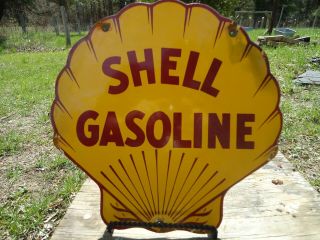 Old Vintage Shell Gasoline Porcelain Enamel Gas Pump Sign
