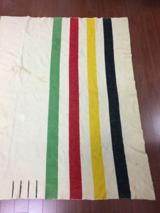 Vintage Hudson ' s Bay Company Striped 4 Point Wool Blanket 92 