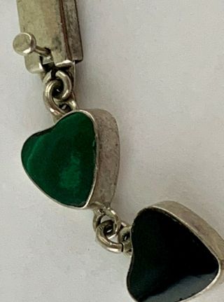 VINTAGE STERLING SILVER HEART LINK BRACELET ONYX TURQUOISE AGATE STONE MEXICO 8