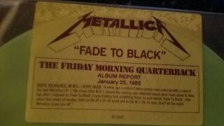 Metallica 12 ' Vinyl 33RPM Album Record GREEN Fade To Black 1985 Promo RARE 3