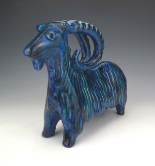 Vintage Bitossi Aldo Londi - Rimini Blu - Large Goat Figure - 1960 ' s 3