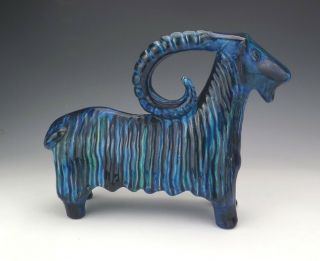 Vintage Bitossi Aldo Londi - Rimini Blu - Large Goat Figure - 1960 ' s 4