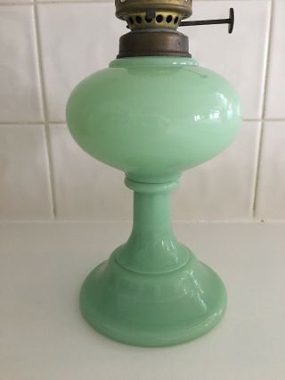 Gorgeous Jadeite Jade Green Milk Glass Hurricane Oil Lamp Light Vintage