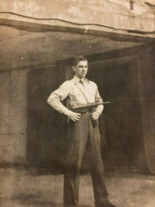 Vintage Wwii Photograph Of Soldier With Machine Gun