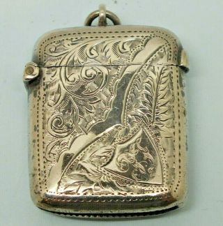 Antique Sterling Silver Engraved Vesta Case Match Safe Birmingham 1904 19 Gram