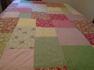 VINTAGE HANDMADE ALL COTTON QUEEN PATCHWORK QUILT GENEROUS SIZE 90X90 - colorful 6