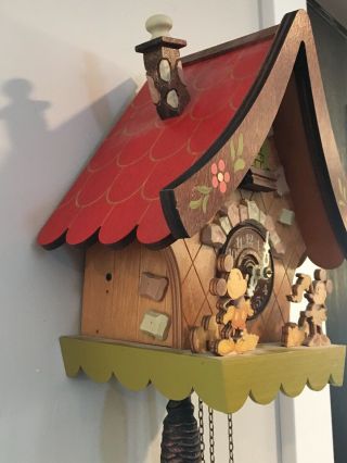 Vintage Disney Mickey Minnie Chalet / House Cuckoo Clock - Germany 7