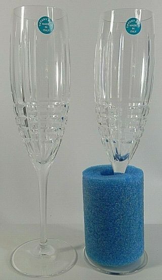 Tiffany & Co Vintage 9 " Lead Crystal Set Of 2 Champagne Flutes Italy