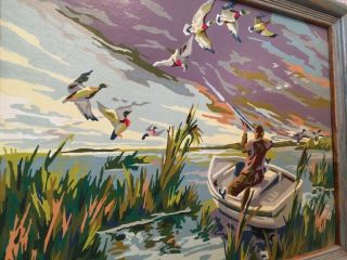 Vintage Duck Hunting Ducks Boat Gun Paint By Number PBN Framed Art 3