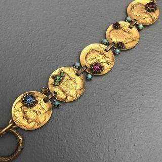 Vintage Florenza Victorian Renaissance Rev Gold Plat Cameo Rhinestones Bracelet