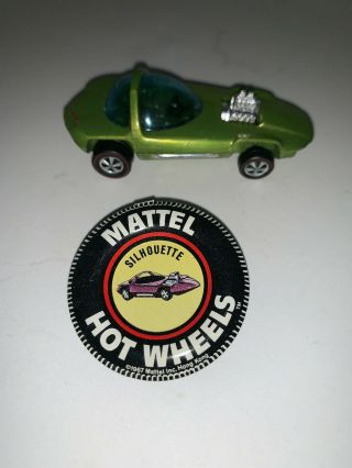 Vintage 1967 Hot Wheels Redlines Lime Green Silhouette Car & Badge