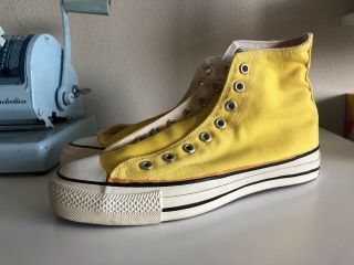 Vtg Converse Chuck Taylor All Star High Top Yellow Sneakers Made In Usa 7.  5 Rare