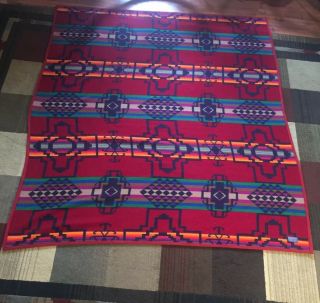 VINTAGE PENDLETON WOOL TRADE REVERSIBLE BLANKET Beaver State 63x76 