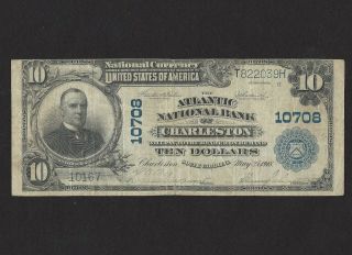 $10 1902 Atlantic National Bank Of Charleston South Carolina Charter 10708 Rare