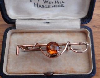 9ct Rose Gold 2ct Citrine Riding Crop Equestrian Stock Pin Brooch