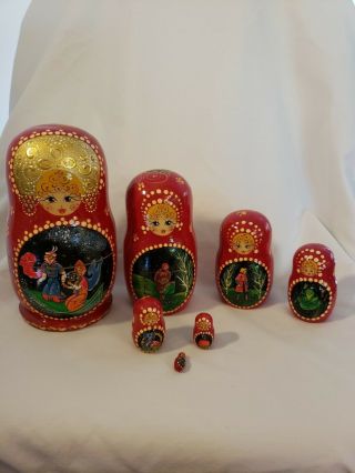 Vintage Russian Wooden Nesting Dolls Hand Painted W/ Babushka 1980 