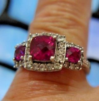 Pink Rubies White Tourmaline 0.  925 Sterling Silver Estate 3 Stone Ring Size 7