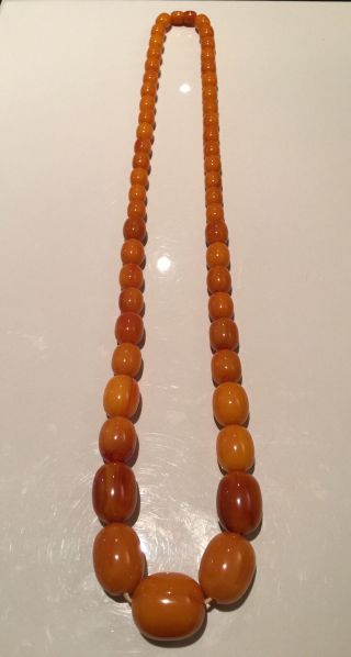 Antique Art Deco Marbled Butterscotch Amber Bakelite Bead Necklace 87g