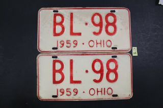 Vintage 1959 Ohio License Plate Bl - 98 Pair (m25